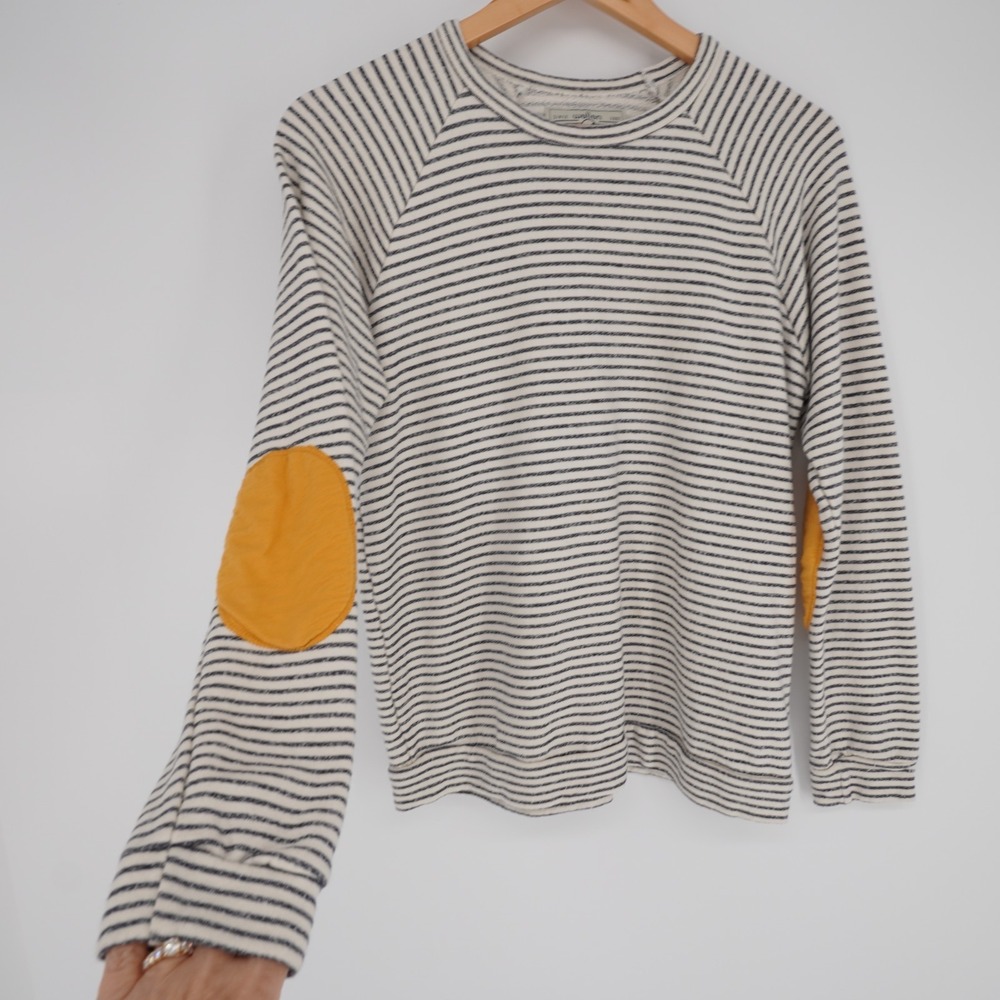 Wellen Striped Long Sleeve Shirt Mens L  Reverse Terry Elbow Patches Nautical
